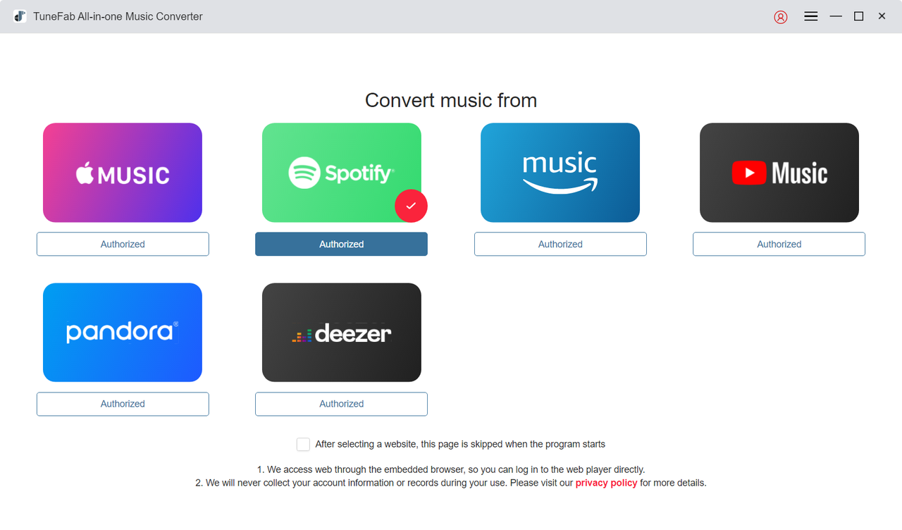 Select Music Service on the AIO Interface