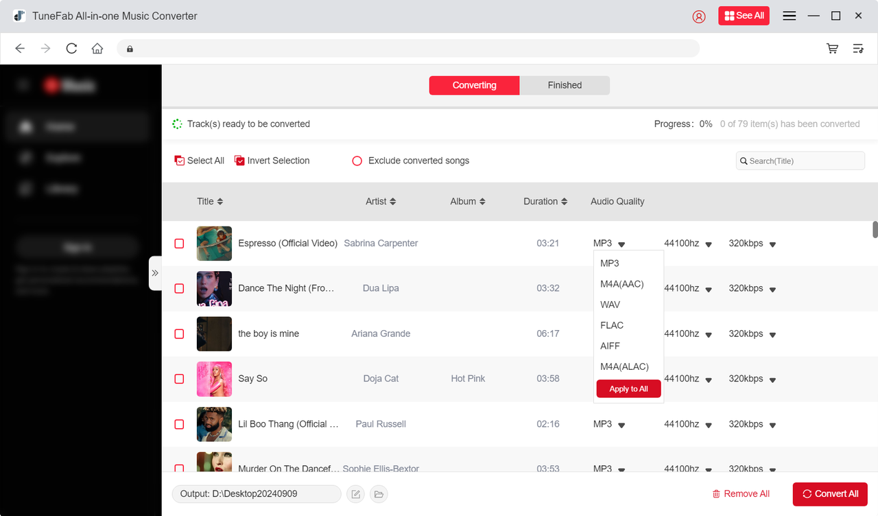 Select Output Parameters for Music